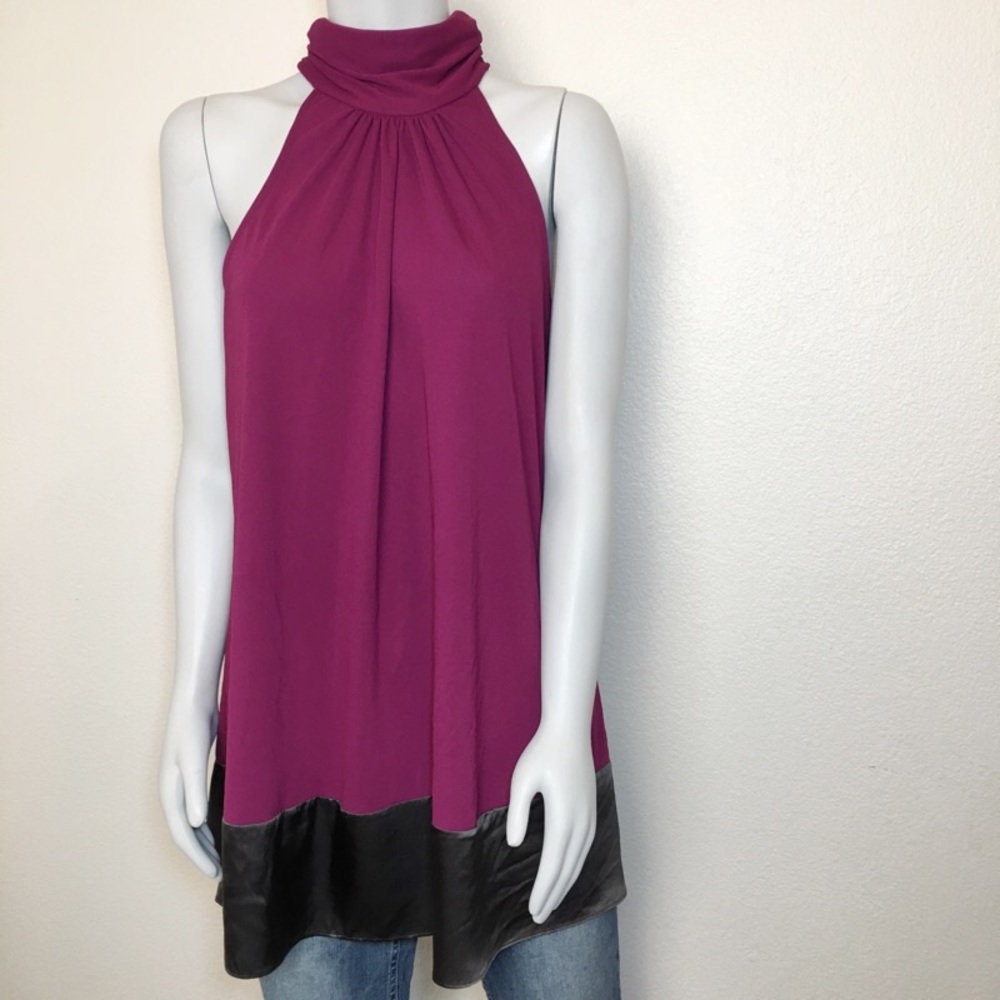 INC | Plum & Black Mock Neck Sleeveless Drapey Top